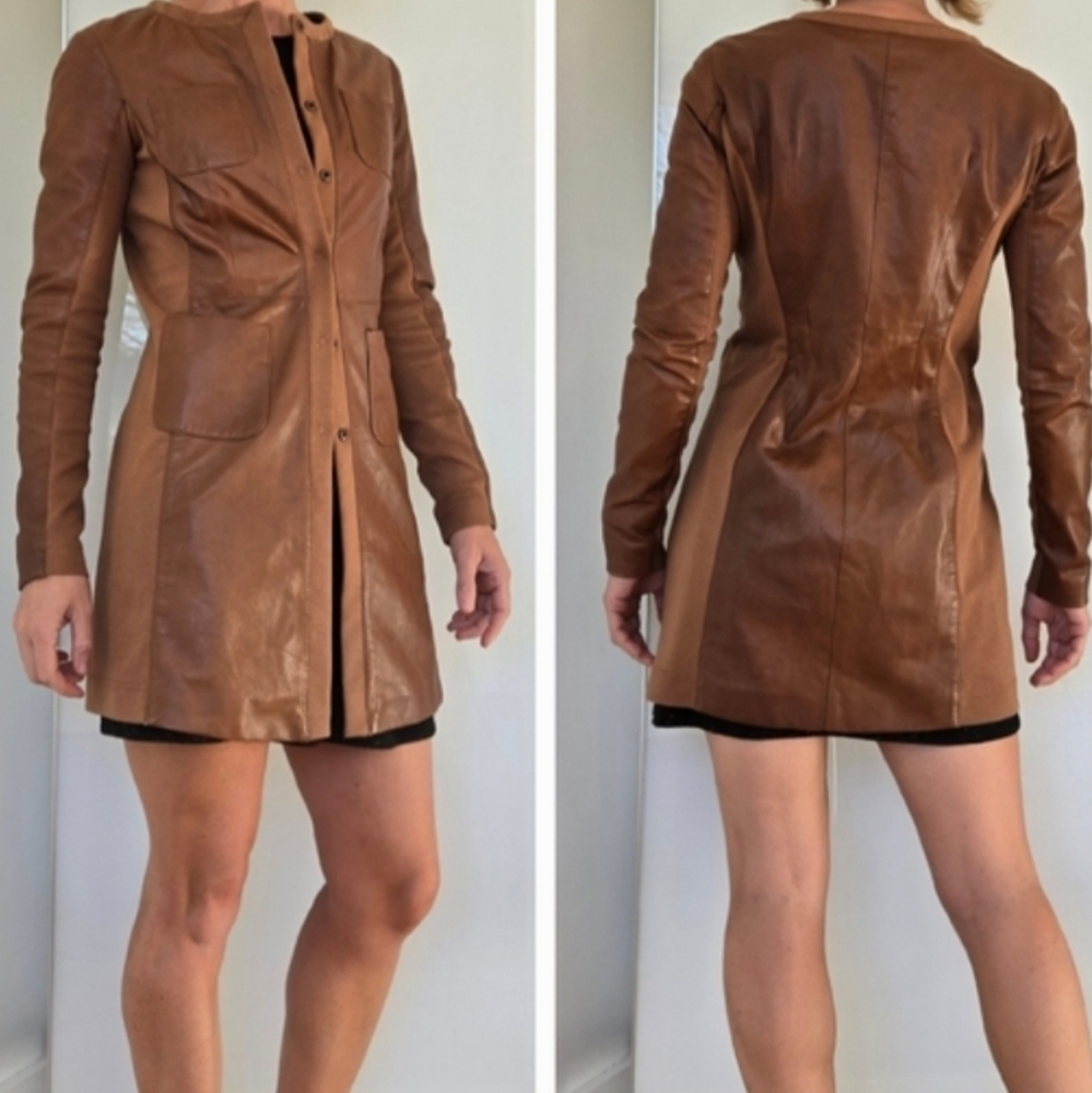 Gimos Italian calfskin long fitted coat